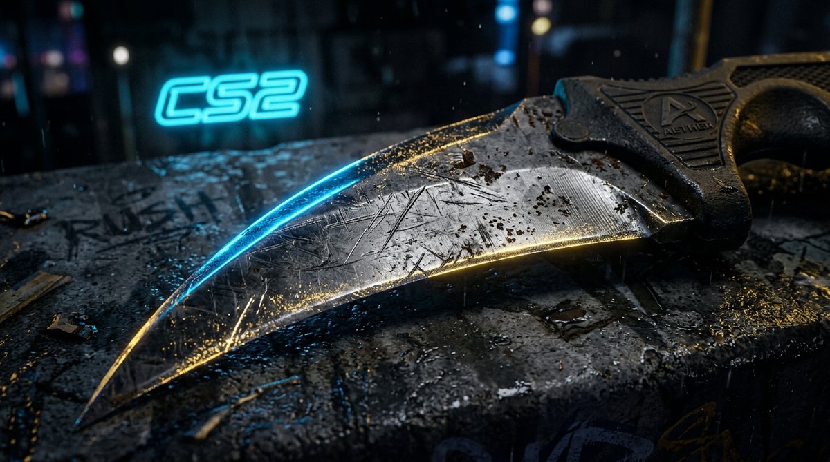 CS2 knife skin close-up, gritty street texture