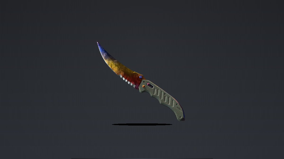 A Factory New Flip Knife Marble Fade displayed on a bright minimalist background