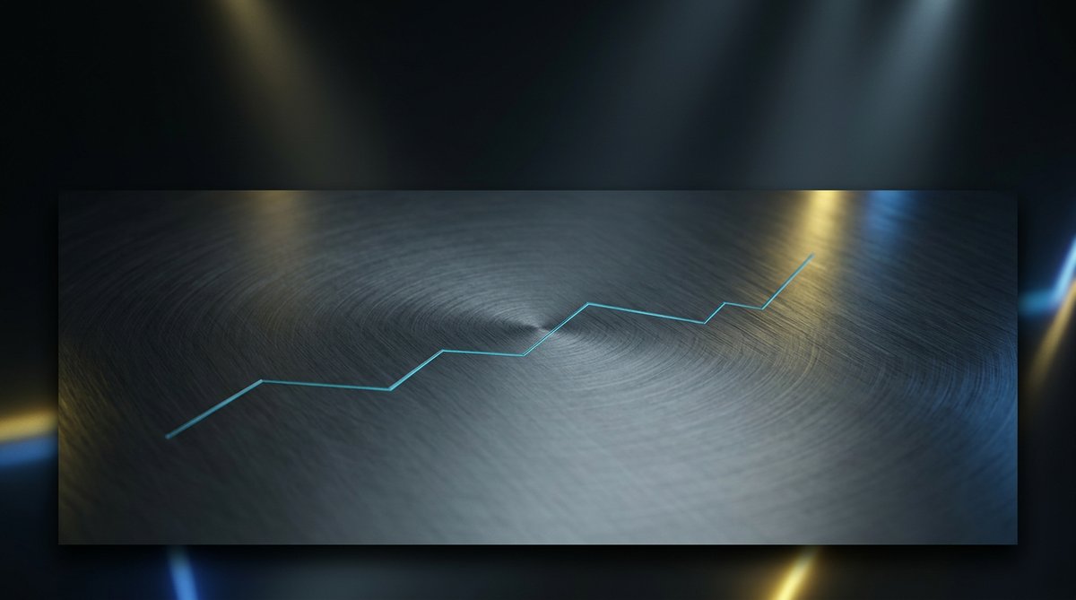 Macro view of a brushed steel surface with a thin etched price line
