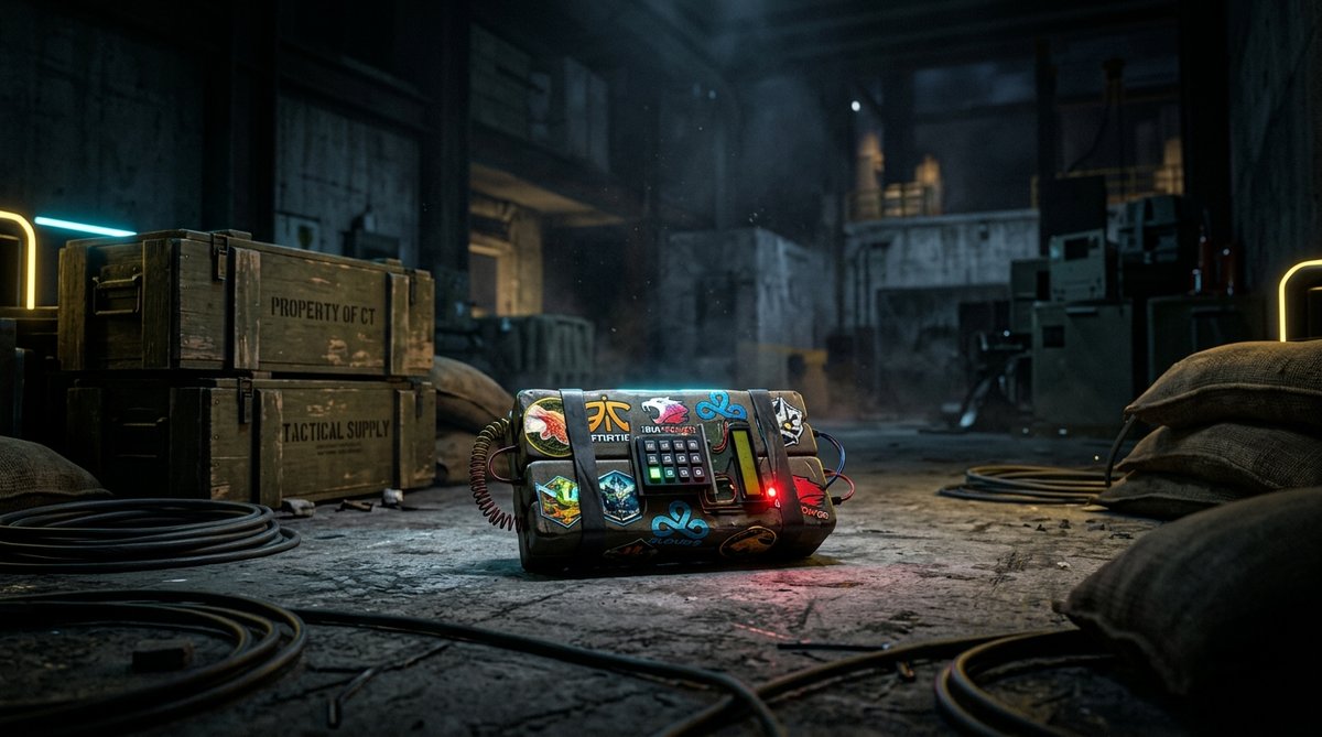 C4 with stickers applied in a CS2 bombsite