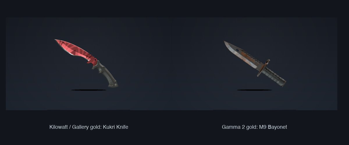 Kukri Knife and M9 Bayonet — the gold-tier prizes of the Kilowatt and Gamma 2 cases