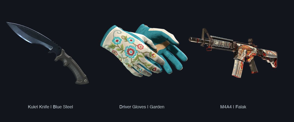 Kukri Knife | Blue Steel, Driver Gloves | Garden and M4A4 | Falak side by side
