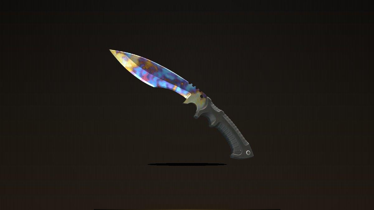 Kukri Knife | Case Hardened on a vault-style display background