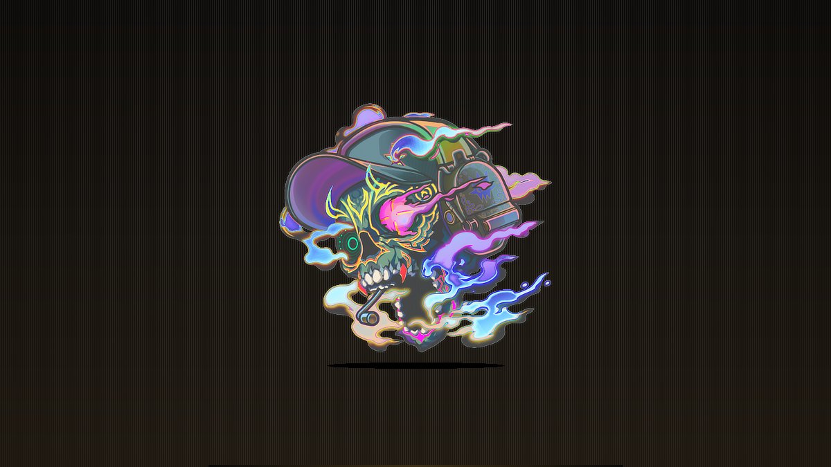 A holographic CS2 sticker displayed under a spotlight