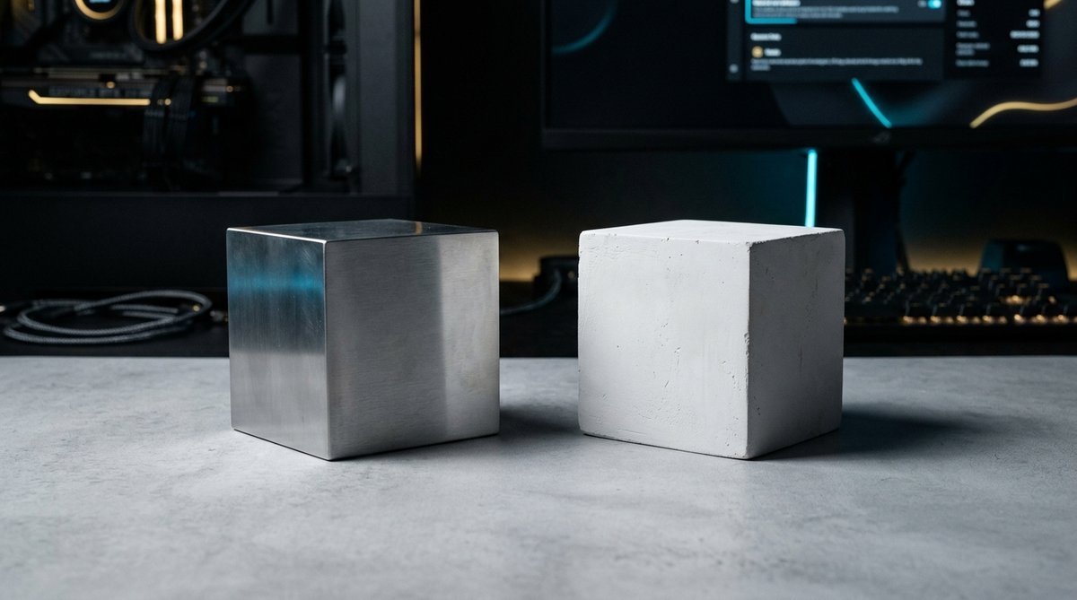 Minimalist comparison still life of two geometric cubes