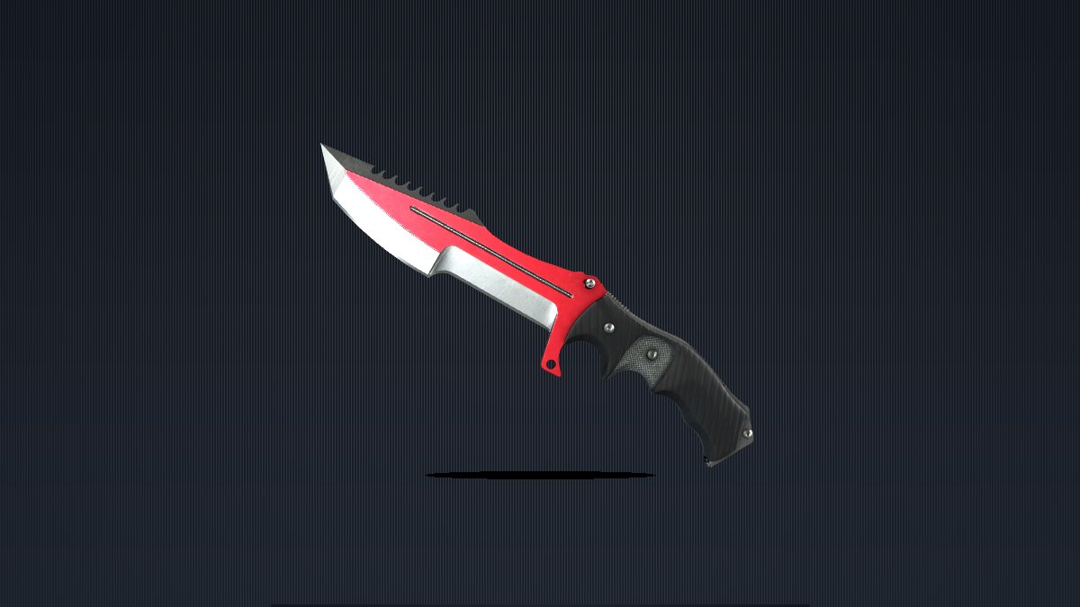 A Huntsman Knife Autotronic displayed under a theatrical studio spotlight