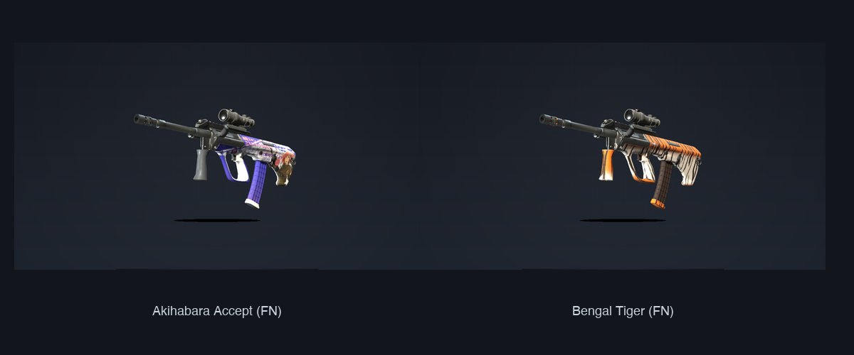 Akihabara Accept and Bengal Tiger AUG skins side by side