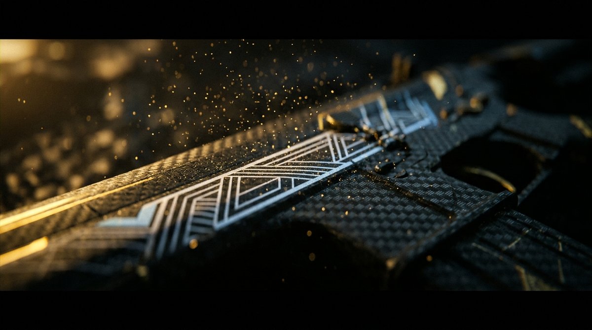 Macro close-up of a CS2 weapon skin with gold dust