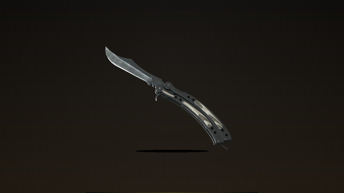 Butterfly Knife Black Laminate displayed in a vault setting