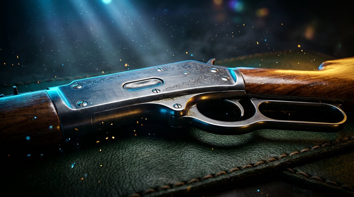 Lever-action rifle close-up, studio product lighting